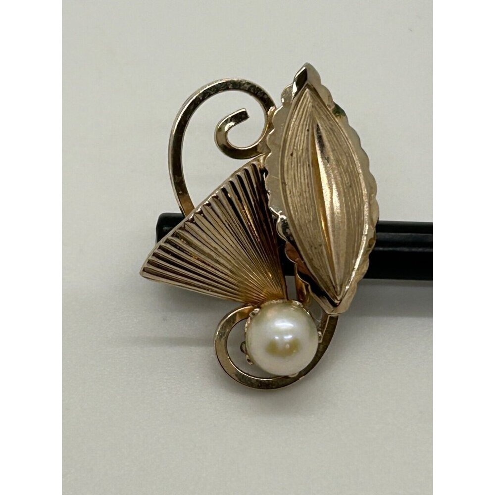 Vintage Loran Sim Faux Pearl Leaf Design Screw Back Earrings 1/20 12k Gold Fille - Picture 6 of 8